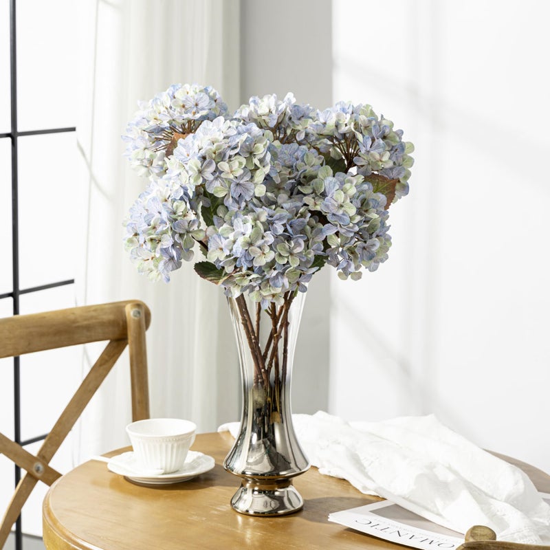Uqueeten Artificial Flower Fake Silk Hydrangea Heads Bouquet With Stems Bulk for Fall Decoration Table Center Christmas Indoor Outdoor Faux Decorations Floral Realistic With Leaves Plants Craft(Grayish Purple) - Image 2