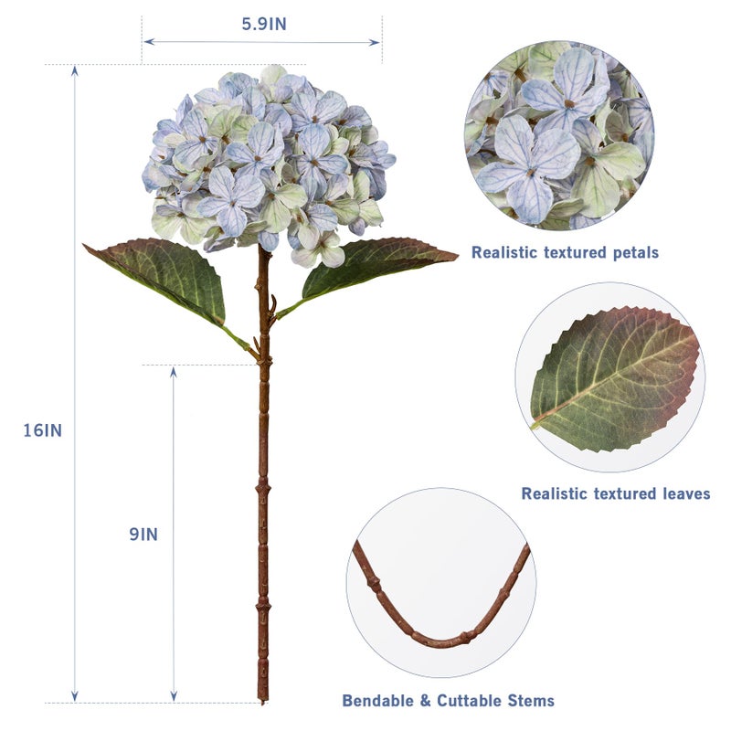 Uqueeten Artificial Flower Fake Silk Hydrangea Heads Bouquet With Stems Bulk for Fall Decoration Table Center Christmas Indoor Outdoor Faux Decorations Floral Realistic With Leaves Plants Craft(Grayish Purple) - Image 3