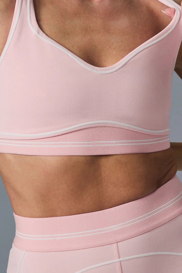 Generic New High Strength Gather Naked Yoga suit Seamless Training Suit Skin-Friendly Fabric Pilates Yoga Pants suit Pink top 