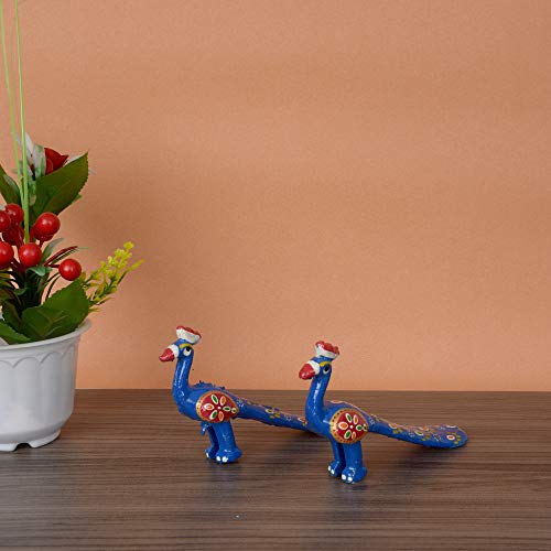 DreamKraft Handcrafted Paper Mache Peacock Showpiece for Enhance Home Decor, Table Decor (Blue, Set of 2) - Image 2