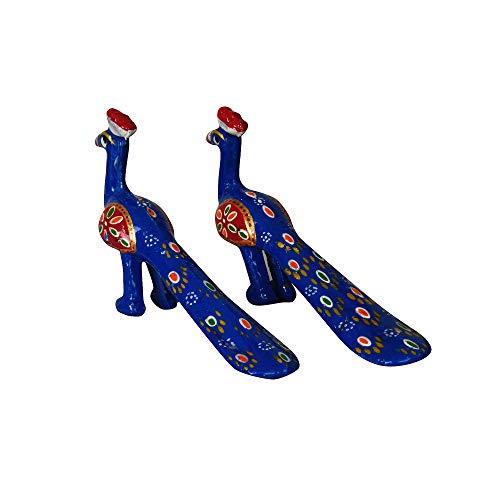 DreamKraft Handcrafted Paper Mache Peacock Showpiece for Enhance Home Decor, Table Decor (Blue, Set of 2) - Image 1