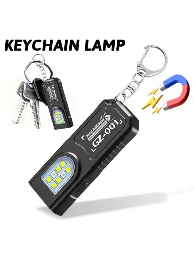 مصباح يدوي محمول يعمل بتقنية الشحن عبر منفذ USB، يُشحن بدون استخدام اليدين | مصباح صغير يُعلق على سلسلة المفاتيح، مزود بمغناطيس في قاعدته، ومشبك قلم، وخمسة أوضاع إضاءة، ومصباح طوارئ متعدد الوظائف، ومصباح خيمة معلق، مناسب للسفر والتخييم والصيد GZ-001 - Image 1