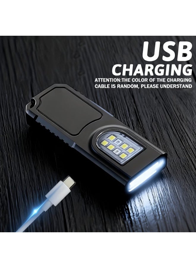 Arabash Portable USB Charging Handsfree Flashlight | Mini Keychain Lamp with Bottom Magnetic, Pen Clip Design Headlight, 5 Light Modes, Multi Functional Emergency Lantern, Hanging Tent Light, for Travel, Camping, Fishing GZ-001 - Image 2