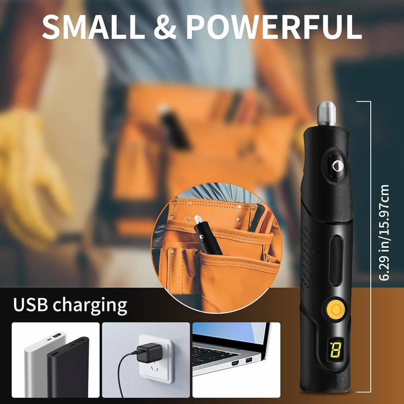 KASTWAVE Mini Cordless Rotary Tool Kit, 5-Speed Multi-Purpose Power Tool, Led Screen Display, For Sanding, Engraving, Polishing, Drilling, Handmade Crafting, Diy Creations - Image 3