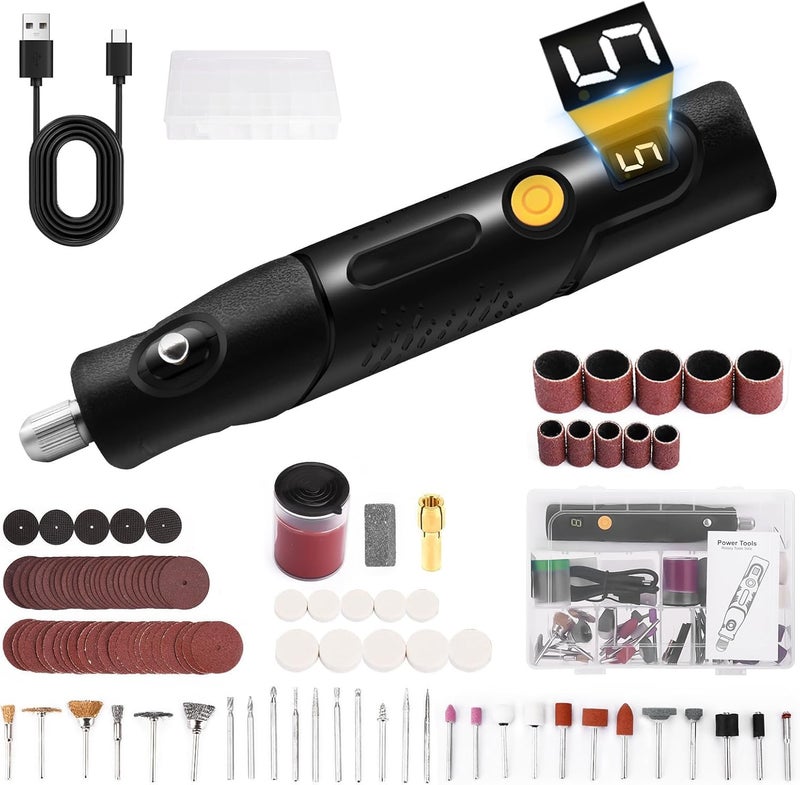 KASTWAVE Mini Cordless Rotary Tool Kit, 5-Speed Multi-Purpose Power Tool, Led Screen Display, For Sanding, Engraving, Polishing, Drilling, Handmade Crafting, Diy Creations - Image 1