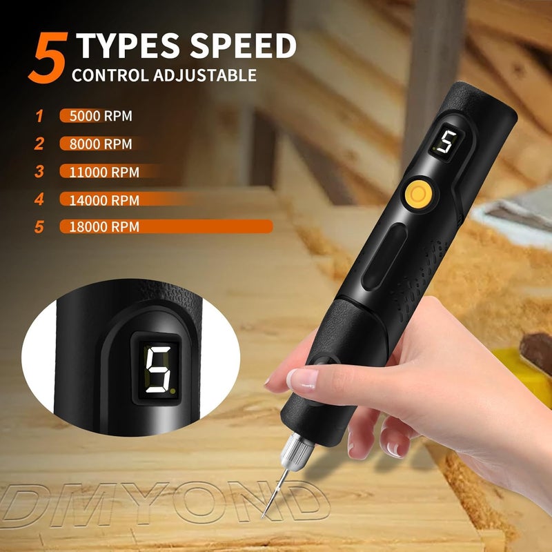 KASTWAVE Mini Cordless Rotary Tool Kit, 5-Speed Multi-Purpose Power Tool, Led Screen Display, For Sanding, Engraving, Polishing, Drilling, Handmade Crafting, Diy Creations - Image 2
