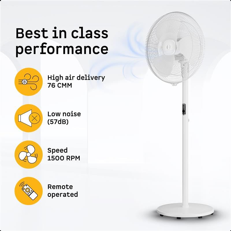 atomberg Renesa 400mm Pedestal Fan for Home | Silent BLDC Stand Fan | LED Display | 6 Speeds | Remote with Oscillation, Timer, Sleep | 1+1 Year Warranty (Snow White) - Image 4