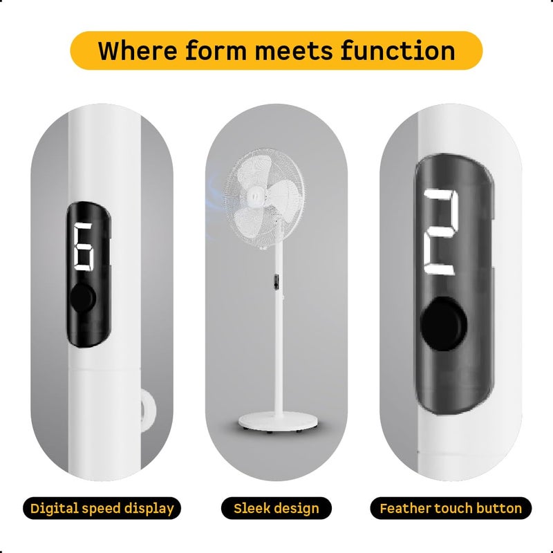 atomberg Renesa 400mm Pedestal Fan for Home | Silent BLDC Stand Fan | LED Display | 6 Speeds | Remote with Oscillation, Timer, Sleep | 1+1 Year Warranty (Snow White) - Image 2