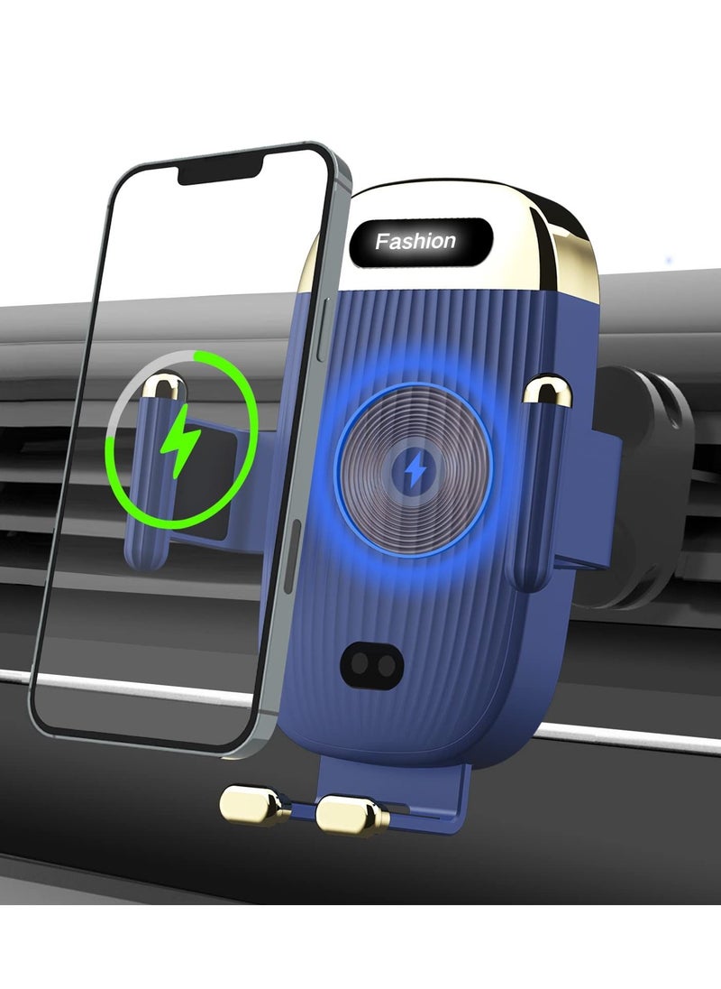Y&D Car Wireless Charger Phone Holder, 15W Kharly Holder for Air Vent Infrared Sensor Auto-Clamping Mount iPhone 13 Pro 12 Max 11 XS Samsung S21or S22Ultra Google Paxel 6, Blue  - Image 1