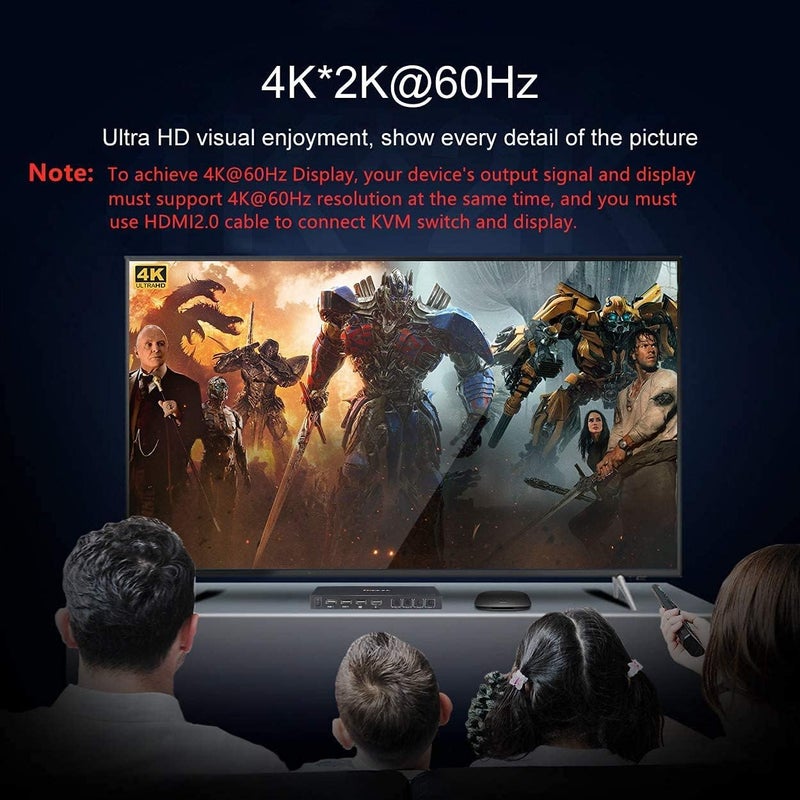 KCEVE KVM Switch 4 Ports, 4 In 1 Out HDMI KVM Switcher Box Support 4K@60Hz, Compatible With Windows/Linux/Mac System etc, With Hotkey Switch Way, USB A-B Port - Image 5