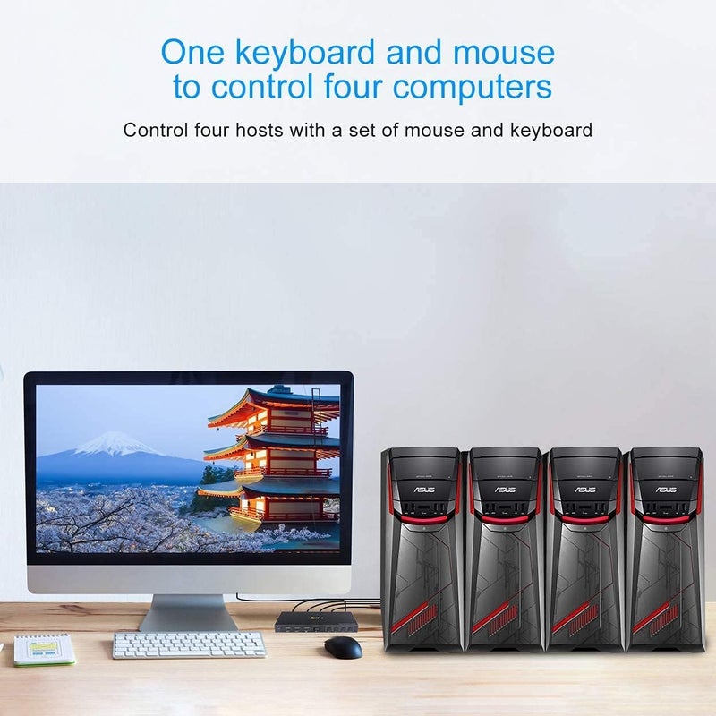 KCEVE KVM Switch 4 Ports, 4 In 1 Out HDMI KVM Switcher Box Support 4K@60Hz, Compatible With Windows/Linux/Mac System etc, With Hotkey Switch Way, USB A-B Port - Image 3
