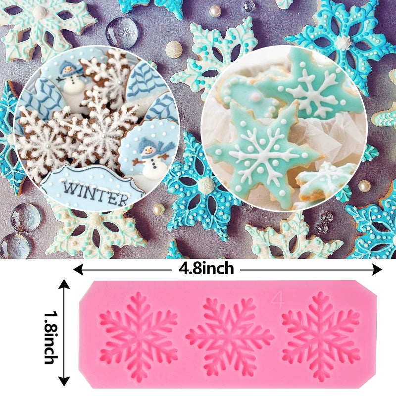 Rainmae Rainmae 6 Pcs Christmas Snowflake Cake Silicone Fondant Molds  3D Snowflake Winter Frozen Party Cupcake Topper Decorating Tools  Silicone Chocolate Candy Gum Paste Polymer Clay Epoxy Resin Mould  - Image 4