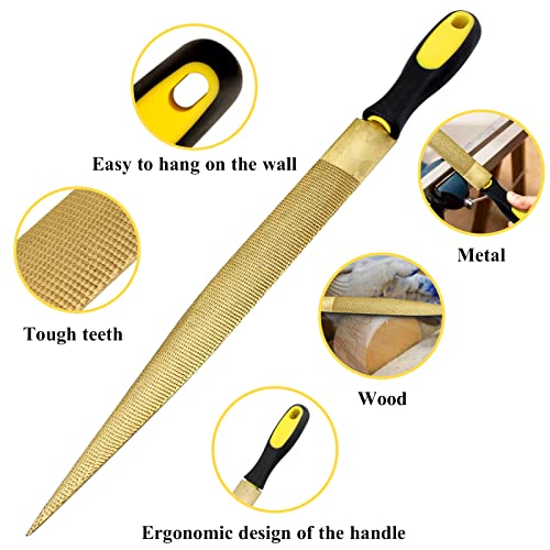 NKTM Wood File, Needle File Set Wood Files for Wood Working Wood Rasp Files Tools Golden Tapered Wood Rasp Bastard File with Rubber Handle in Gift Bag for Carving 2 Pack (6 * 8 inch) - Image 4