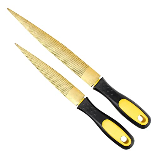 NKTM Wood File, Needle File Set Wood Files for Wood Working Wood Rasp Files Tools Golden Tapered Wood Rasp Bastard File with Rubber Handle in Gift Bag for Carving 2 Pack (6 * 8 inch) - Image 1