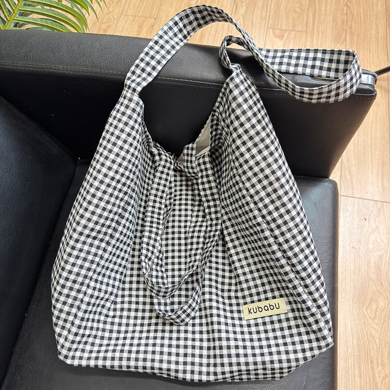Mummy Bag Tote Bag Plaid Large Capacity Shoulder Handbag Shopping Bag All-Match Casual School Bag - Image 2