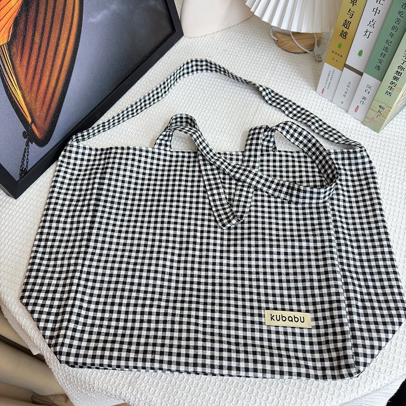 Mummy Bag Tote Bag Plaid Large Capacity Shoulder Handbag Shopping Bag All-Match Casual School Bag - Image 4