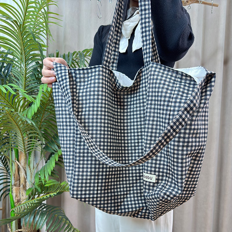 Mummy Bag Tote Bag Plaid Large Capacity Shoulder Handbag Shopping Bag All-Match Casual School Bag - Image 5