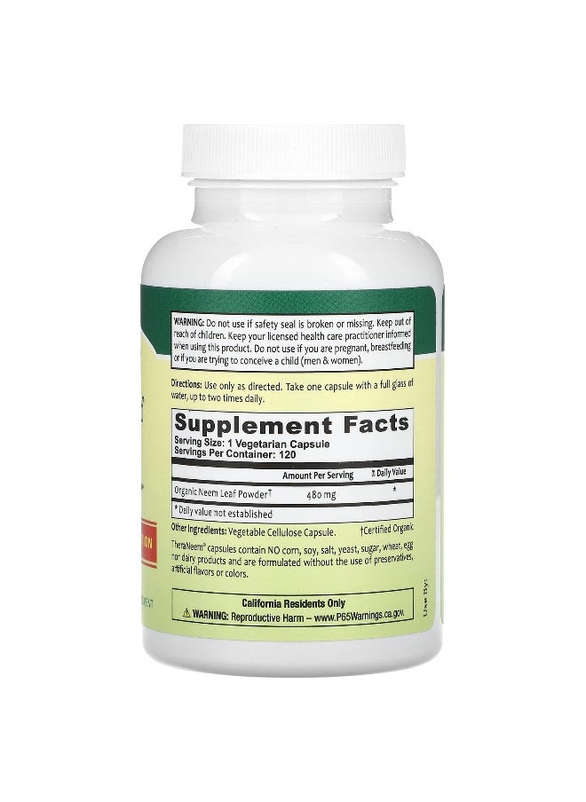 ORGANIX SOUTH Organix South, TheraNeem Naturals, Neem Leaf, 480 mg, 120 Veg Caps  - Image 2