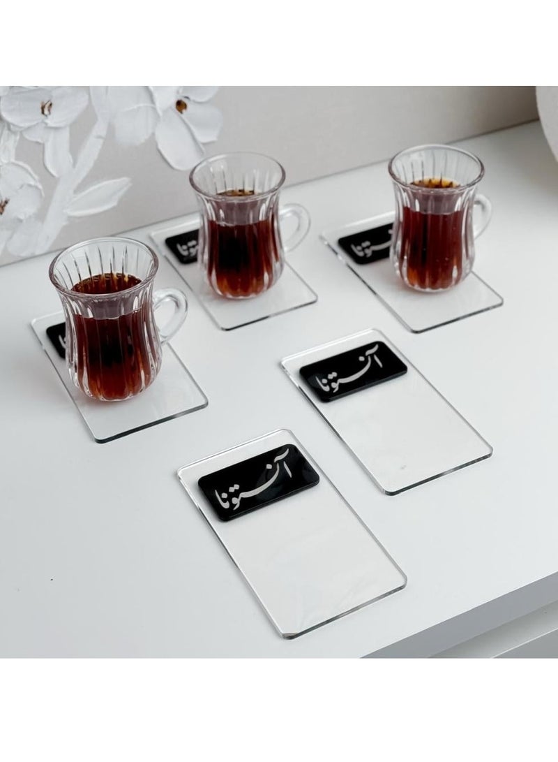 Story Of Candle Tea holders with a welcome phrase that come with an Arabic phrase, 5 pieces | black 