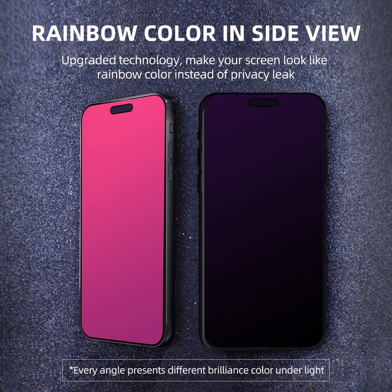 EGKimBa Privacy Screen Protector compatible with iPhone 15 Pro Max, 6.7 inch Gradient Colorful Electroplated Anti-Spy Anti-Blue Light Tempered Glass - Image 2