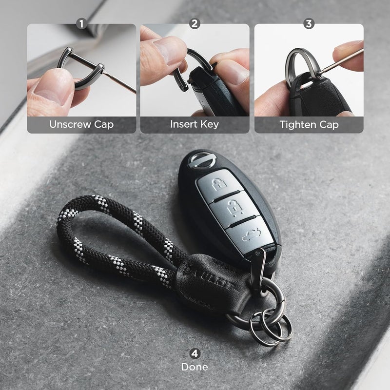 VULKIT Genuine Leather Braided Keychain with Car Key Shackle for Men & Women - Black - Image 5