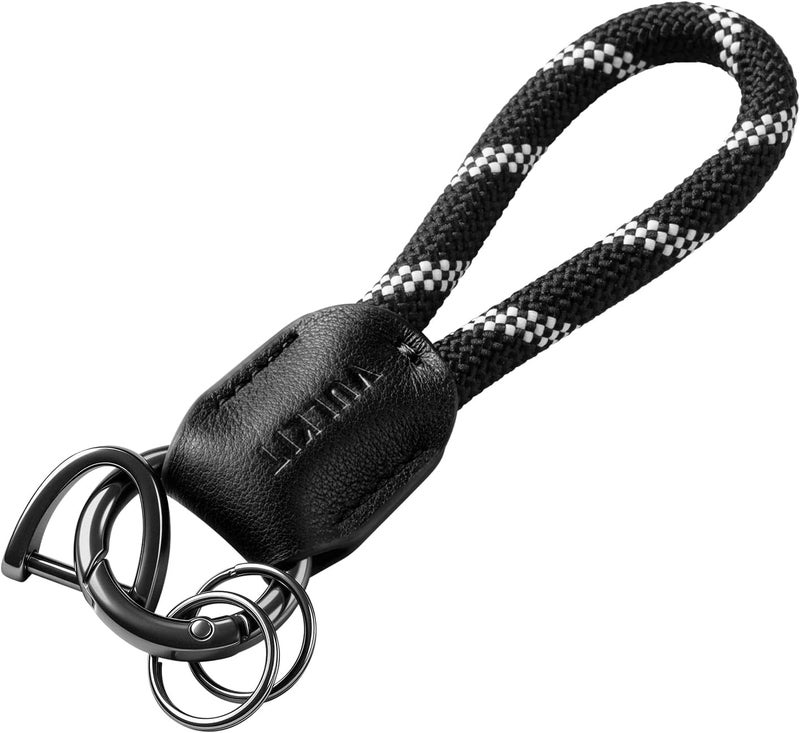 VULKIT Genuine Leather Braided Keychain with Car Key Shackle for Men & Women - Black - Image 1