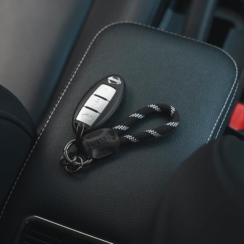 VULKIT Genuine Leather Braided Keychain with Car Key Shackle for Men & Women - Black - Image 3