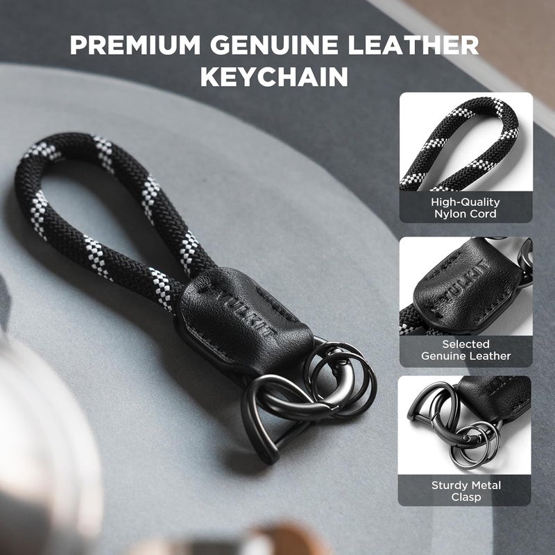 VULKIT Genuine Leather Braided Keychain with Car Key Shackle for Men & Women - Black - Image 4