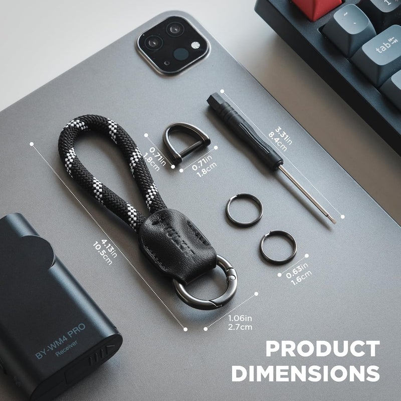 VULKIT Genuine Leather Braided Keychain with Car Key Shackle for Men & Women - Black - Image 2