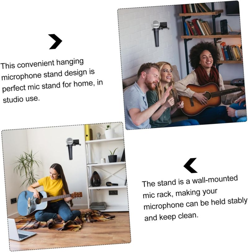 Wall-Mounted Metal Microphone Holder Stand Dual Hooks for Mic Storage, Universal Mic Support for Ktv, Stage, and Studio Use - Image 3