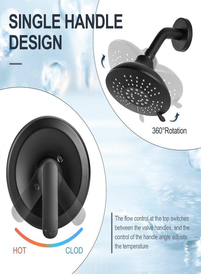ALEASHA Shower Head Set with Valve, Black Shower Faucet Fixtures Set with Shower Rain Head Trim Kit for Bathroom - Image 3