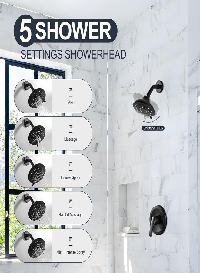 ALEASHA Shower Head Set with Valve, Black Shower Faucet Fixtures Set with Shower Rain Head Trim Kit for Bathroom - Image 2