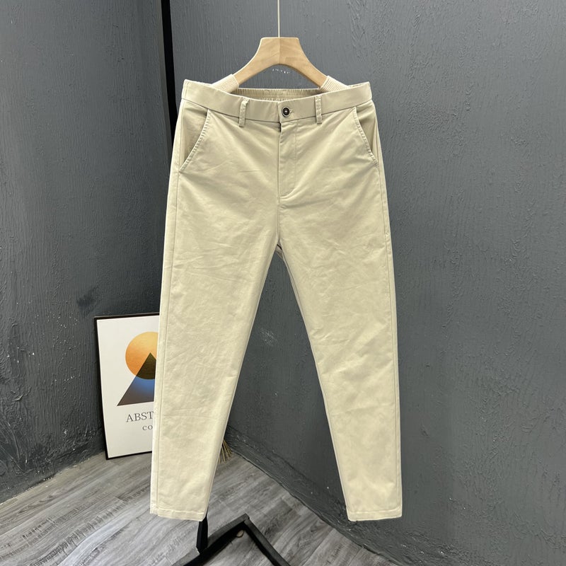 Simple Casual Cotton Mens Summer Thin Long Pants Straight Leg Business Nine Points New Style Comfortable Breathable Shorts Khaki  - Image 1