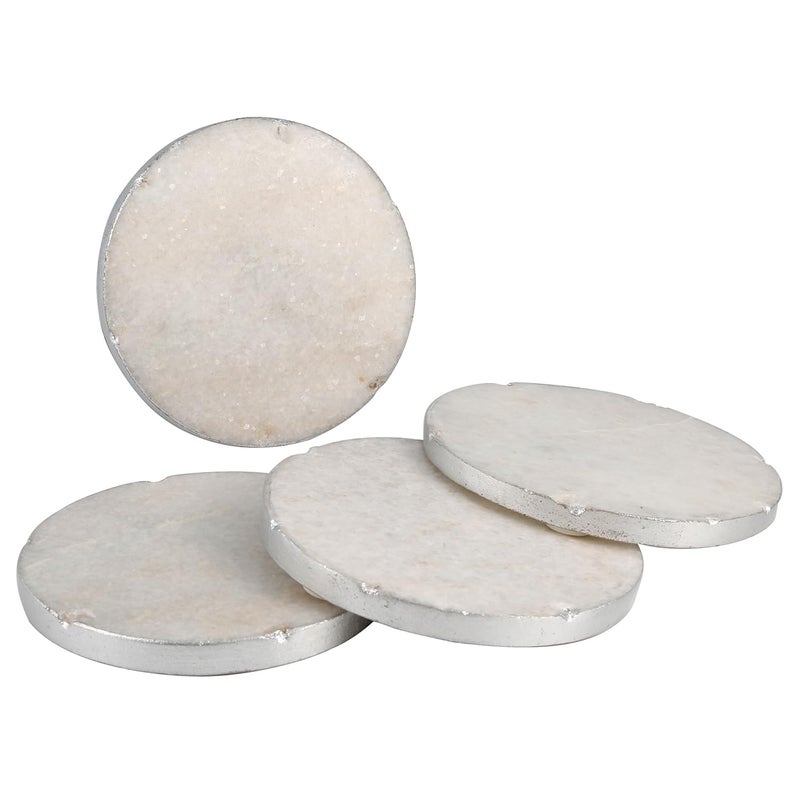 Thirstystone Old Hollywood Round White Marble Coasters, All Natural Marble, Non-Slip Cork Backing, Drink Absorbent & Protects Table, Set of 4 - Image 4