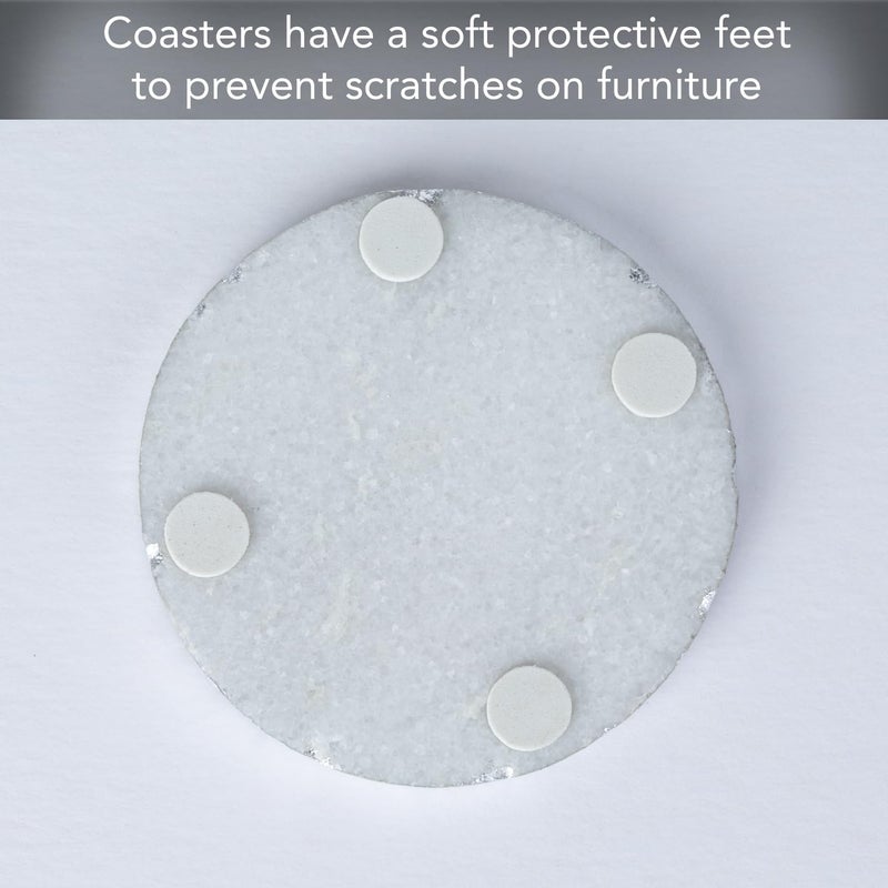 Thirstystone Old Hollywood Round White Marble Coasters, All Natural Marble, Non-Slip Cork Backing, Drink Absorbent & Protects Table, Set of 4 - Image 2