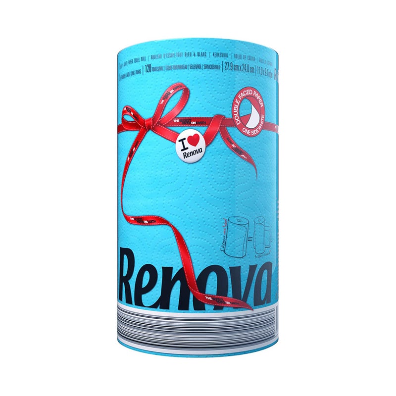 Renova Blue Paper Towel Pack 1 Roll 120 Sheets 2 Ply FSC Certified Sustainable Absorbent - Image 3