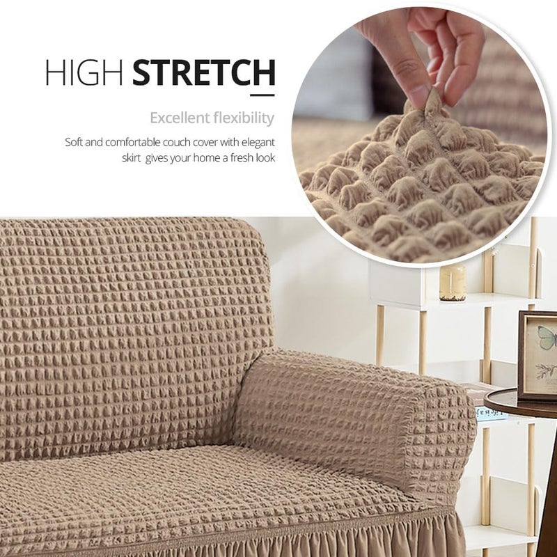 NICEEC Loveseat Slipcover Khaki Loveseat Cover 1 Piece Easy Fitted Sofa Couch Cover Universal High Stretch Durable Furniture Protector Love Seat with Skirt Country Style (2 Seater Khaki) - Image 2