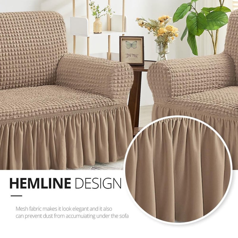 NICEEC Loveseat Slipcover Khaki Loveseat Cover 1 Piece Easy Fitted Sofa Couch Cover Universal High Stretch Durable Furniture Protector Love Seat with Skirt Country Style (2 Seater Khaki) - Image 4