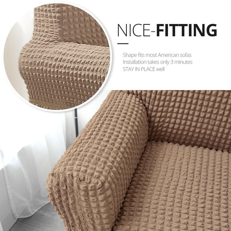 NICEEC Loveseat Slipcover Khaki Loveseat Cover 1 Piece Easy Fitted Sofa Couch Cover Universal High Stretch Durable Furniture Protector Love Seat with Skirt Country Style (2 Seater Khaki) - Image 3