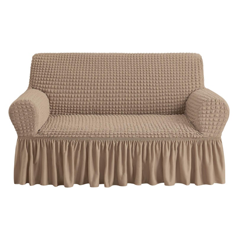 NICEEC Loveseat Slipcover Khaki Loveseat Cover 1 Piece Easy Fitted Sofa Couch Cover Universal High Stretch Durable Furniture Protector Love Seat with Skirt Country Style (2 Seater Khaki) - Image 1