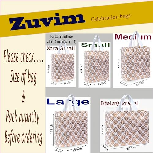 Zuvim Carry Bag for Return Gifts Canvas Fabric Bags for Wedding & Festivals, White-Gold Printed - Image 2