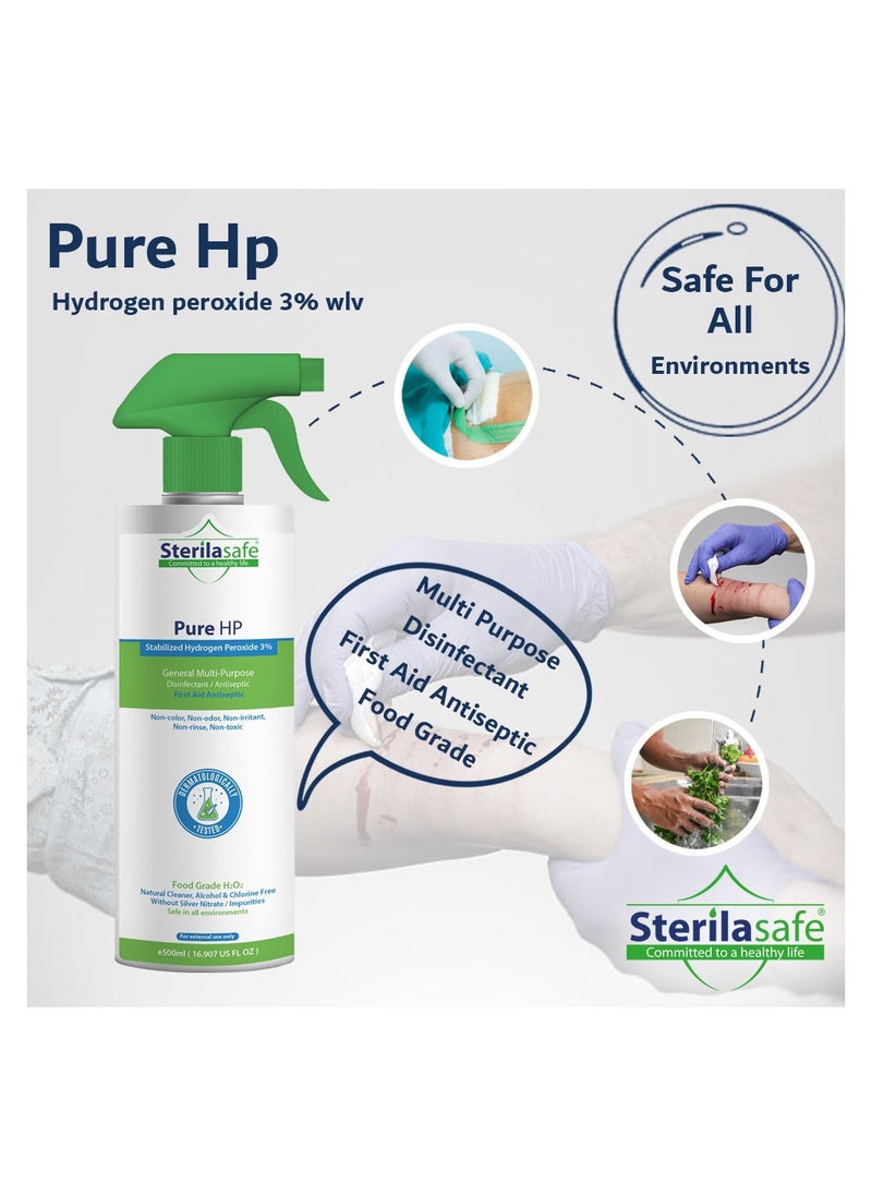 Sterilasafe - Sterilasafe Pure HP Food Grade, Hydrogen Peroxide 3%, H2O2, First Aid Antiseptic Spray, 500 ML - Image 1