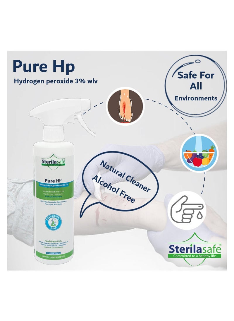 Sterilasafe - Sterilasafe Pure HP Food Grade, Hydrogen Peroxide 3%, H2O2, First Aid Antiseptic Spray, 500 ML - Image 1