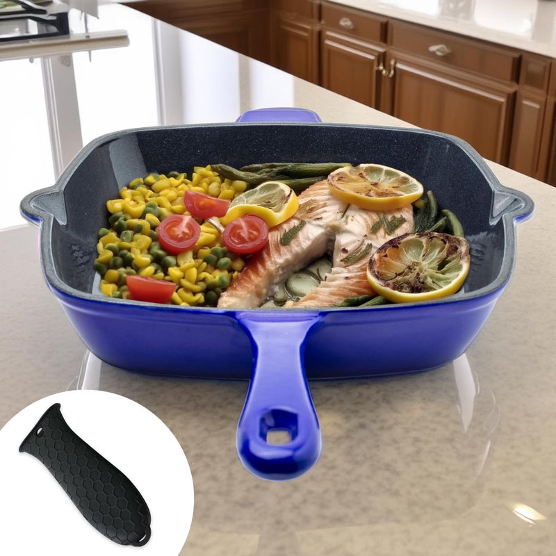 The Better Home The Better Home Rustic Series Cast Iron Grill Pan | Enamel Coated Cast-Iron Non Stick Pan with Silicon Sleeve | Gas & Induction Cookware with Long Ergonomic Handle (Purple/Black)  - Image 2
