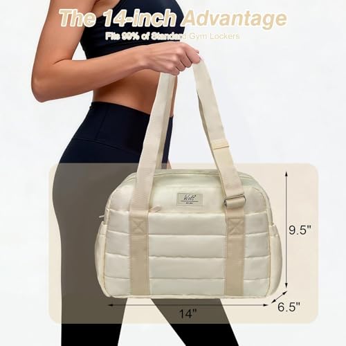 WOLT Mini Gym Bag for Women Small Duffel Bag with WetDry Pocket and Trolley Sleeve 14 Inch Lightweight Yoga Weekender Bag for Travel Work Out Beige - Image 3
