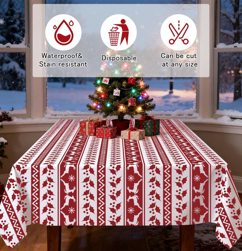 HEIPINIUYE 6 Pack Christmas Tablecloth Disposable 54 x 108 Inch Red and White Xmas Plastic Table Cloth Disposable Rectangle Table Cover for Christmas Birthday Picnic Party Xmas Tablecloths - Image 4