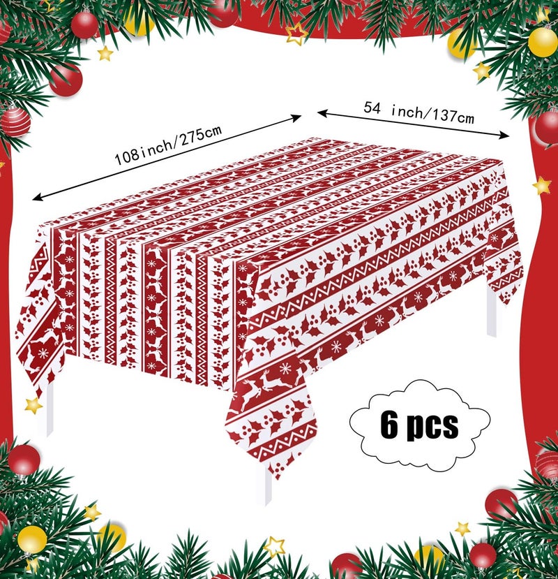 HEIPINIUYE 6 Pack Christmas Tablecloth Disposable 54 x 108 Inch Red and White Xmas Plastic Table Cloth Disposable Rectangle Table Cover for Christmas Birthday Picnic Party Xmas Tablecloths - Image 2