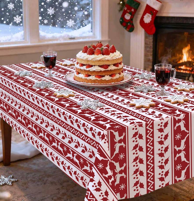 HEIPINIUYE 6 Pack Christmas Tablecloth Disposable 54 x 108 Inch Red and White Xmas Plastic Table Cloth Disposable Rectangle Table Cover for Christmas Birthday Picnic Party Xmas Tablecloths - Image 1