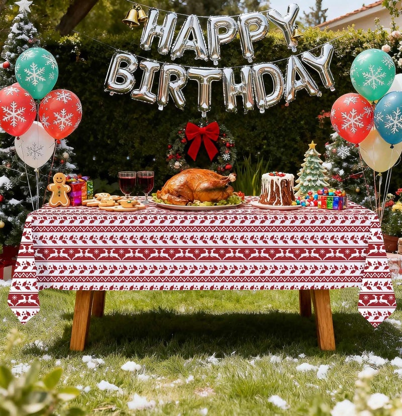 HEIPINIUYE 6 Pack Christmas Tablecloth Disposable 54 x 108 Inch Red and White Xmas Plastic Table Cloth Disposable Rectangle Table Cover for Christmas Birthday Picnic Party Xmas Tablecloths - Image 5