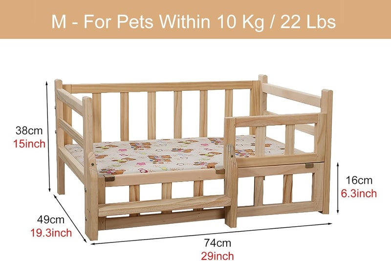 Pet Bed Heavy Duty Raised Kennels Bed with Washable Bedding ＆ Stairs, Wooden Portable Elevated Pet Couch, for Indoor Outdoor, Four Seasons Universal (Color : Style3, Size : S-54x39x38cm/ - Image 3